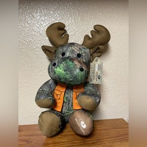 NWT Mossy Oak Camouflage Moose Plush Stuffed Toy With Hunting Orange Vest 10”